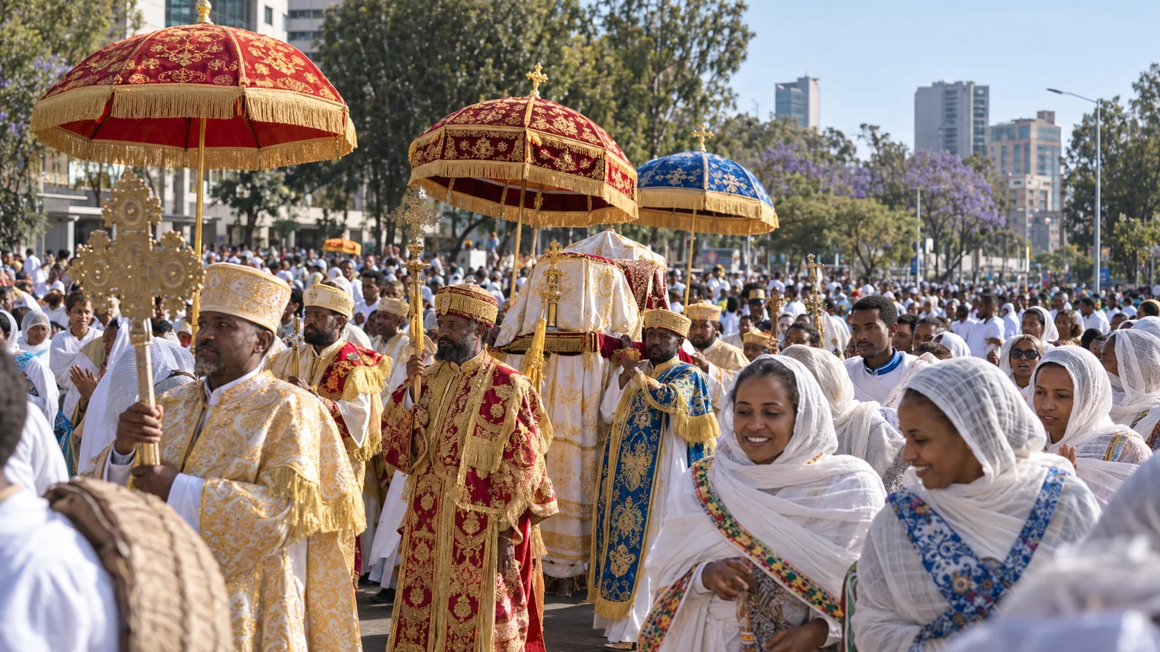 AI-generated concept of a Timkat-inspired festival procession